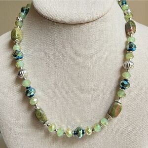 Green tone Glass beads And natural Unakite Stone Necklace